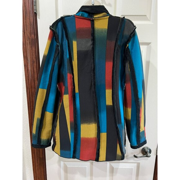 Adore Multicolor Patchwork Open Front Jacket With Faux Fur Trim Medium Polyester - Picture 7 of 7